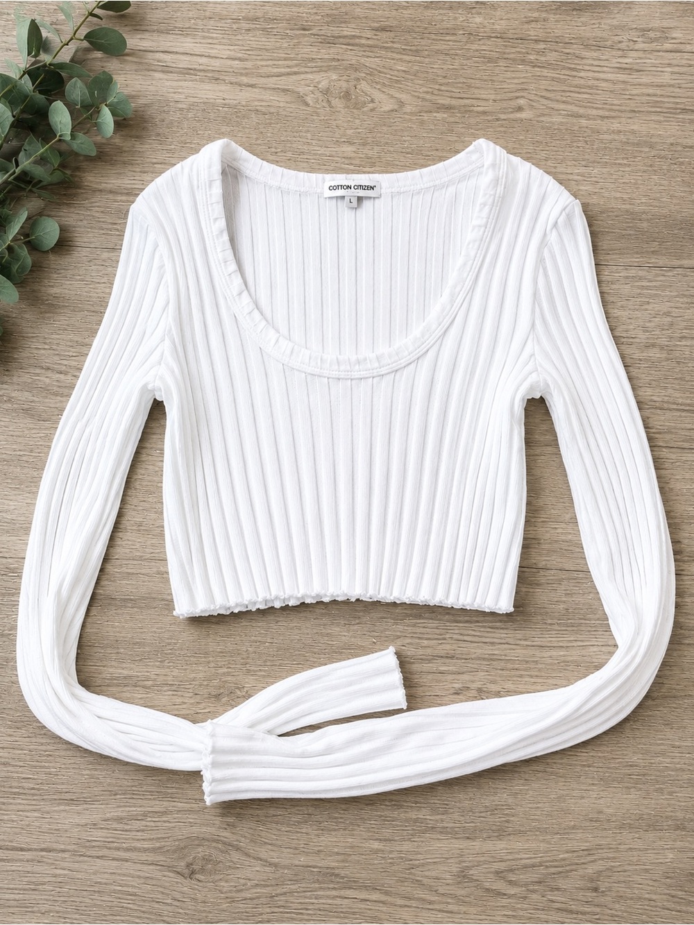 Cotton Citizen White Ribbed Scoop Crop Long Sleeve Top